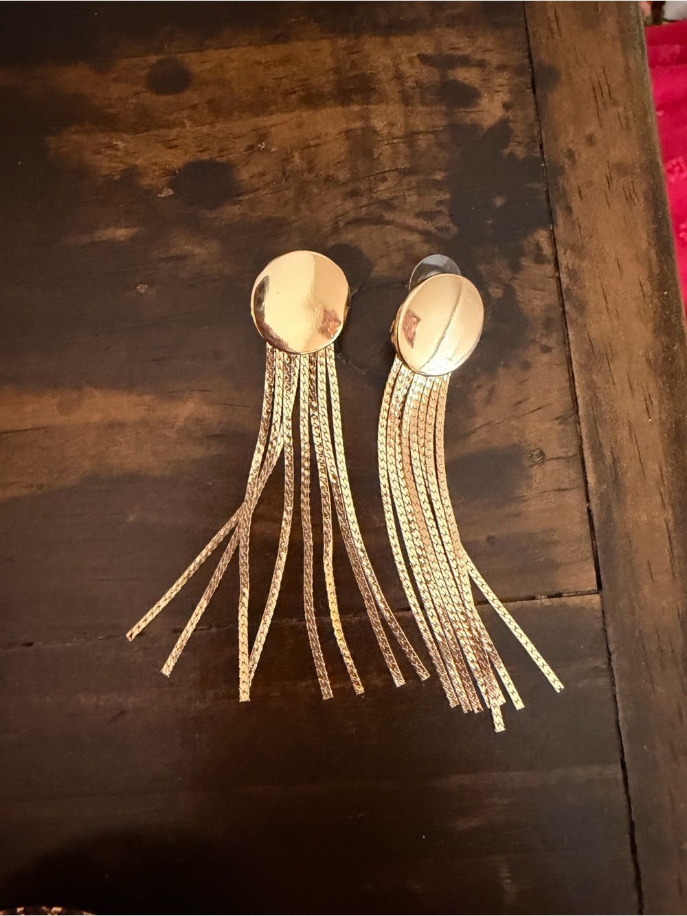 Gold Tone Oval Fringe Drop Earrings for Women